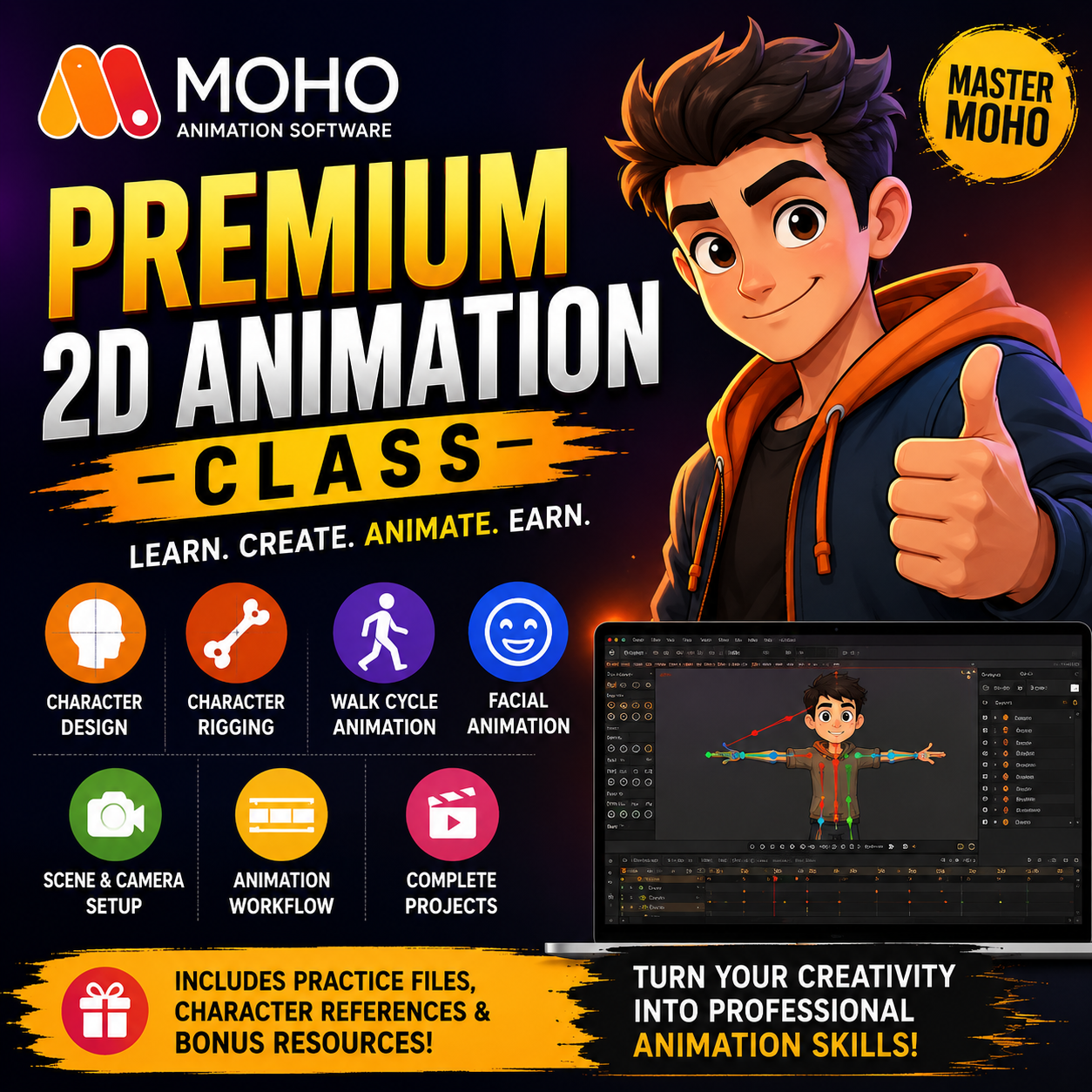 Premium 2D Animation Class: rigging, walk cycles and complete projects